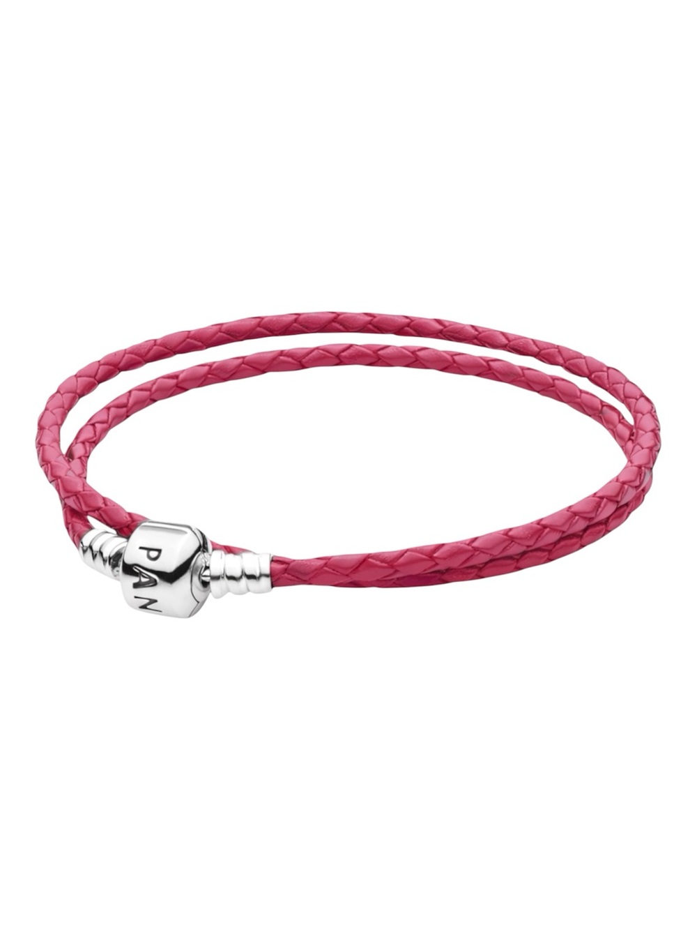 PANDORA DOUBLE PINK LEATHER WRAP BRACELET - PRE-OWNED